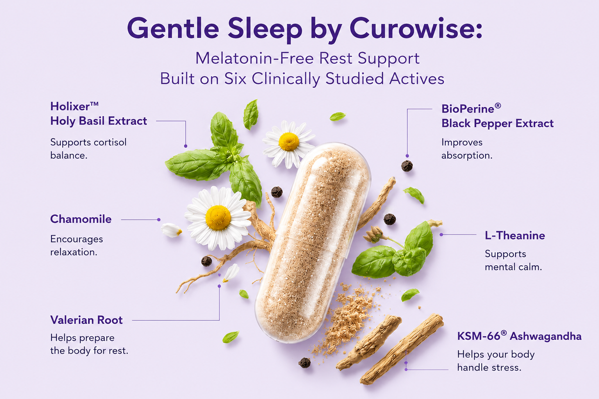 Gentle Sleep by Curowise: Melatonin-Free Rest Support Built on Six Clinically Studied Actives