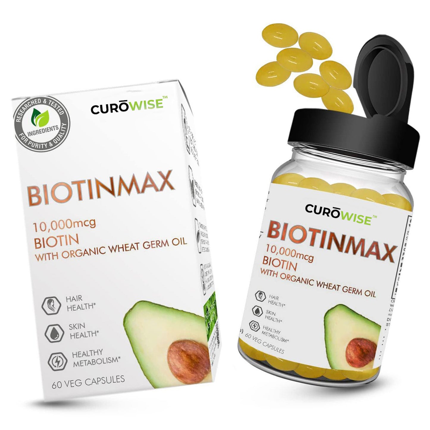 BIOTINMAX - Biotin Supplement For Hair Growth, Skin And Nails with Organic Wheat Germ Oil, 60 Tablets